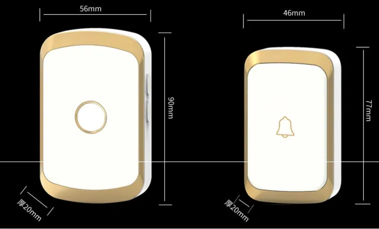 Wireless doorbell system with plug-in receiver and push button transmitter showing colour options