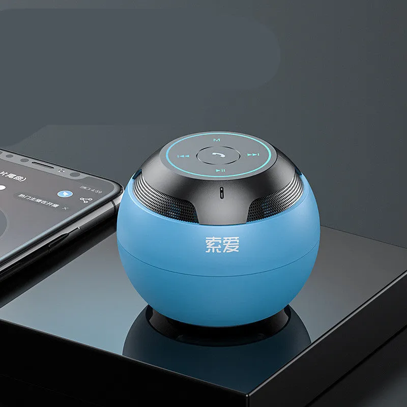 Mini portable Bluetooth speaker in black with compact 76x76x63mm plastic shell and USB port