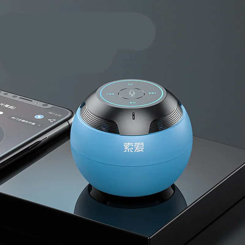 Mini portable Bluetooth speaker in black with compact 76x76x63mm plastic shell and USB port