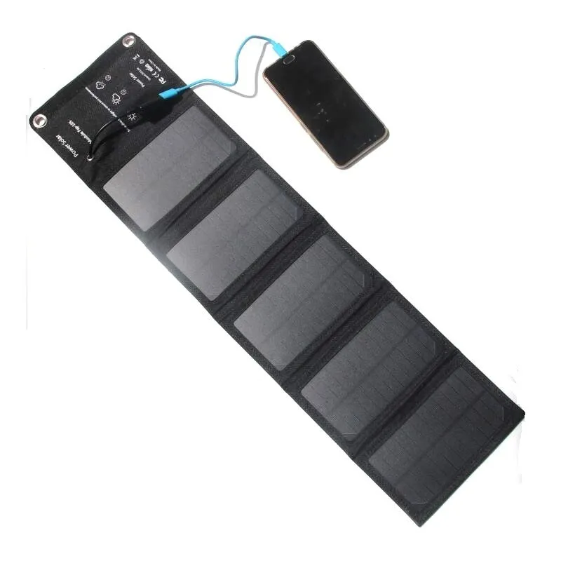 Portable folding black 10W monocrystalline solar charger with USB port folded small