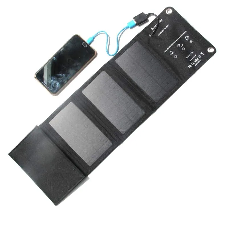 Portable folding black 10W monocrystalline solar charger with USB port folded small