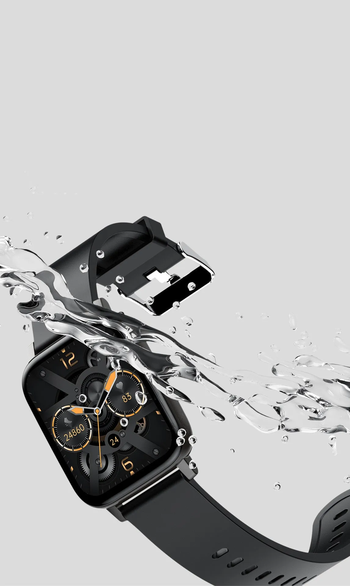 H80 sports smart watch with a black silicone strap and a screen showing heart rate and blood oxygen data.
