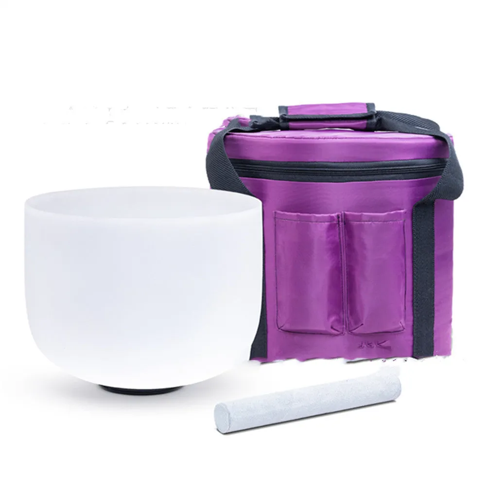 8-inch white polished natural quartz crystal sound bowl with percussion rod and washer