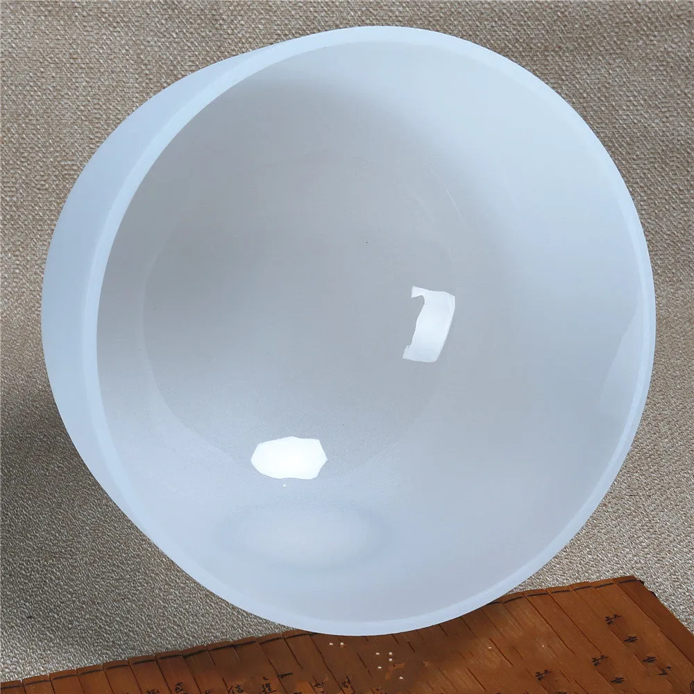 8-inch white polished natural quartz crystal sound bowl with percussion rod and washer