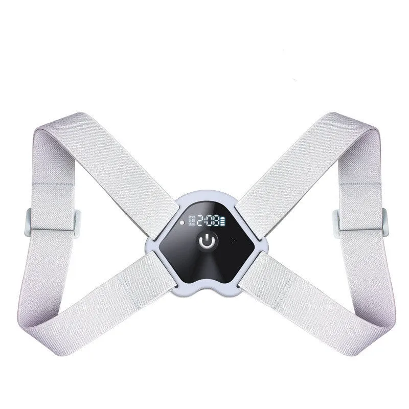 Smart Humpback Corrector worn around shoulders, with ABS frame and elastic strap, available in blue and pink