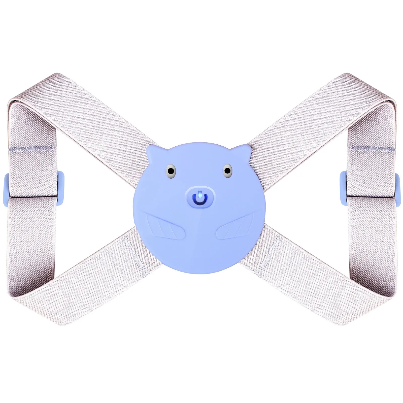 Smart Humpback Corrector worn around shoulders, with ABS frame and elastic strap, available in blue and pink