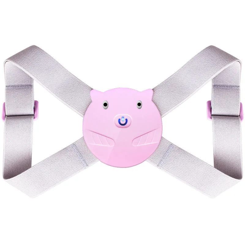 Smart Humpback Corrector worn around shoulders, with ABS frame and elastic strap, available in blue and pink
