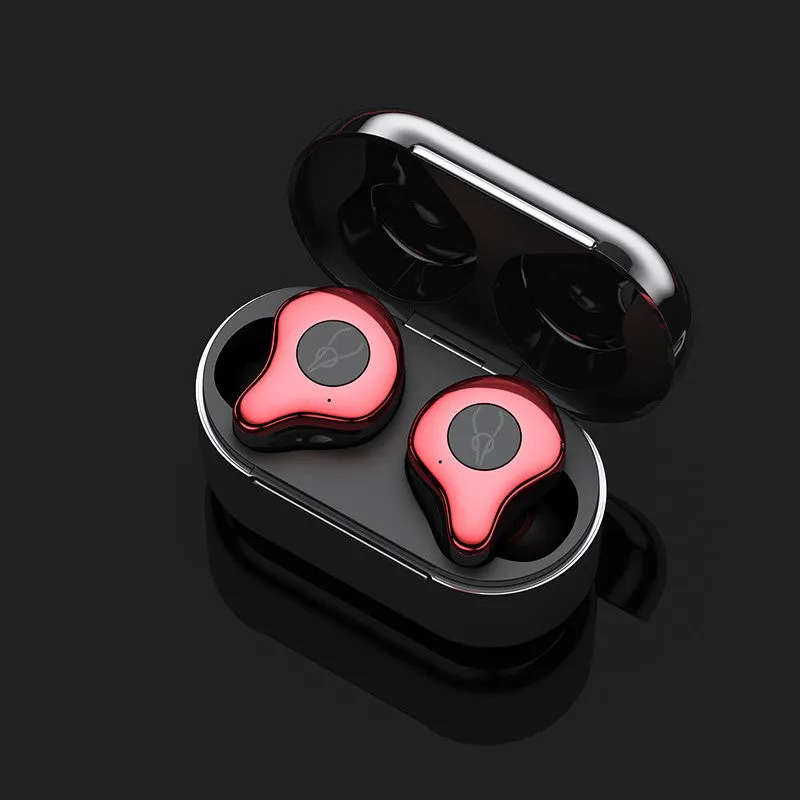 Wireless TWS Bluetooth earbuds in a charging case, showing colour options like coffee, grey, and purple.