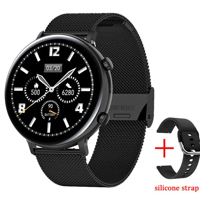 Smart watch with aluminium alloy bezel and carbon fiber back, showing Bluetooth calling interface on screen