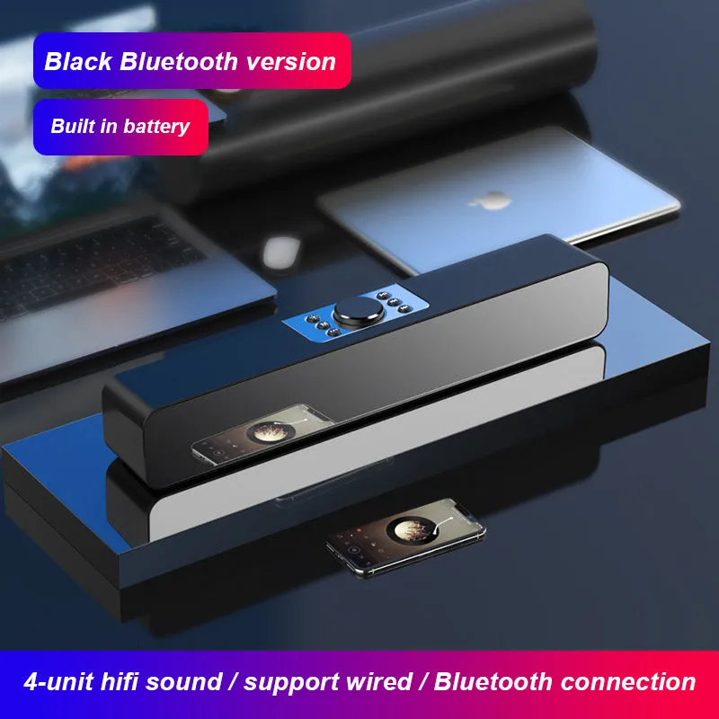 Mirror Sound Blaster Bluetooth clock speaker with LED mirror screen showing time and temperature, black unit on desk