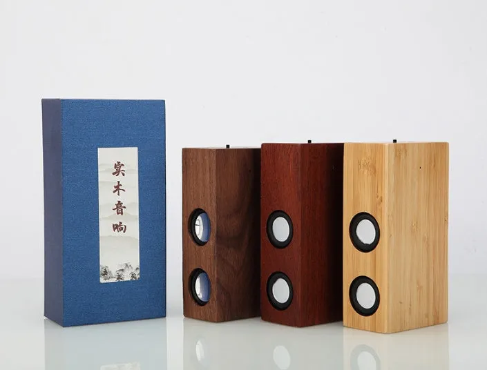 Retro wooden Bluetooth speaker in bamboo, black walnut or sapele finish with 7-hour battery life