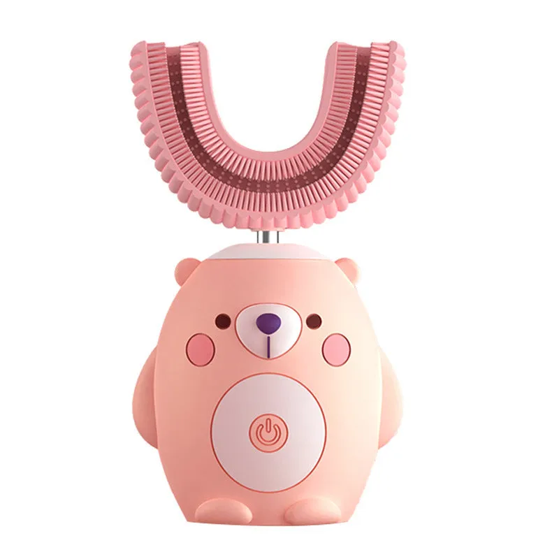 Kids electric toothbrush with cartoon pattern soft bristles ultrasonic cleaning blue pink cat yellow chicken