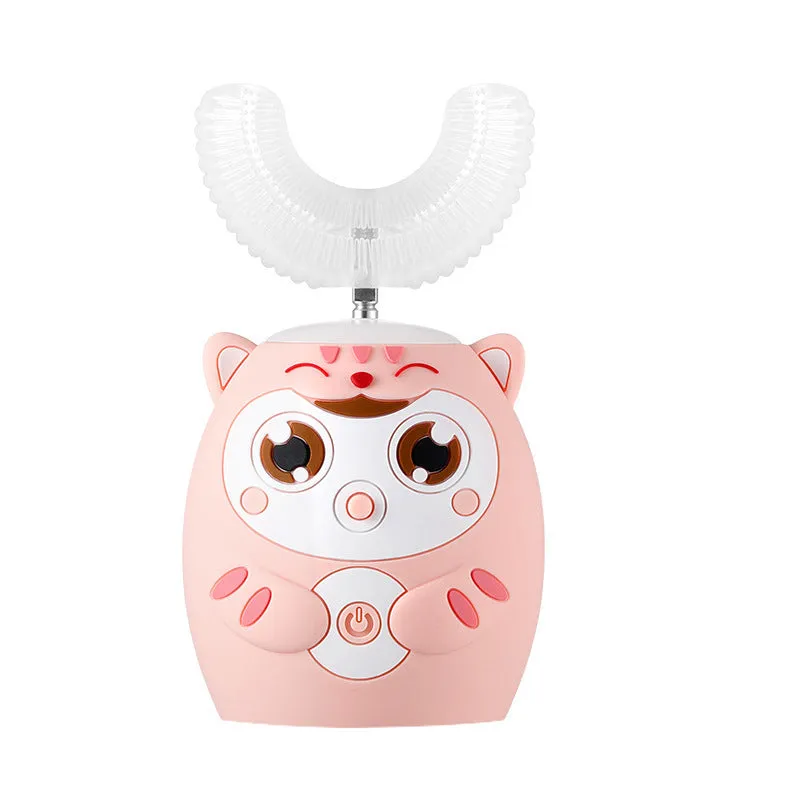 Kids electric toothbrush with cartoon pattern soft bristles ultrasonic cleaning blue pink cat yellow chicken
