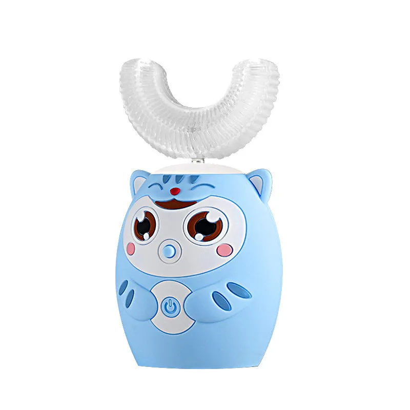 Kids electric toothbrush with cartoon pattern soft bristles ultrasonic cleaning blue pink cat yellow chicken