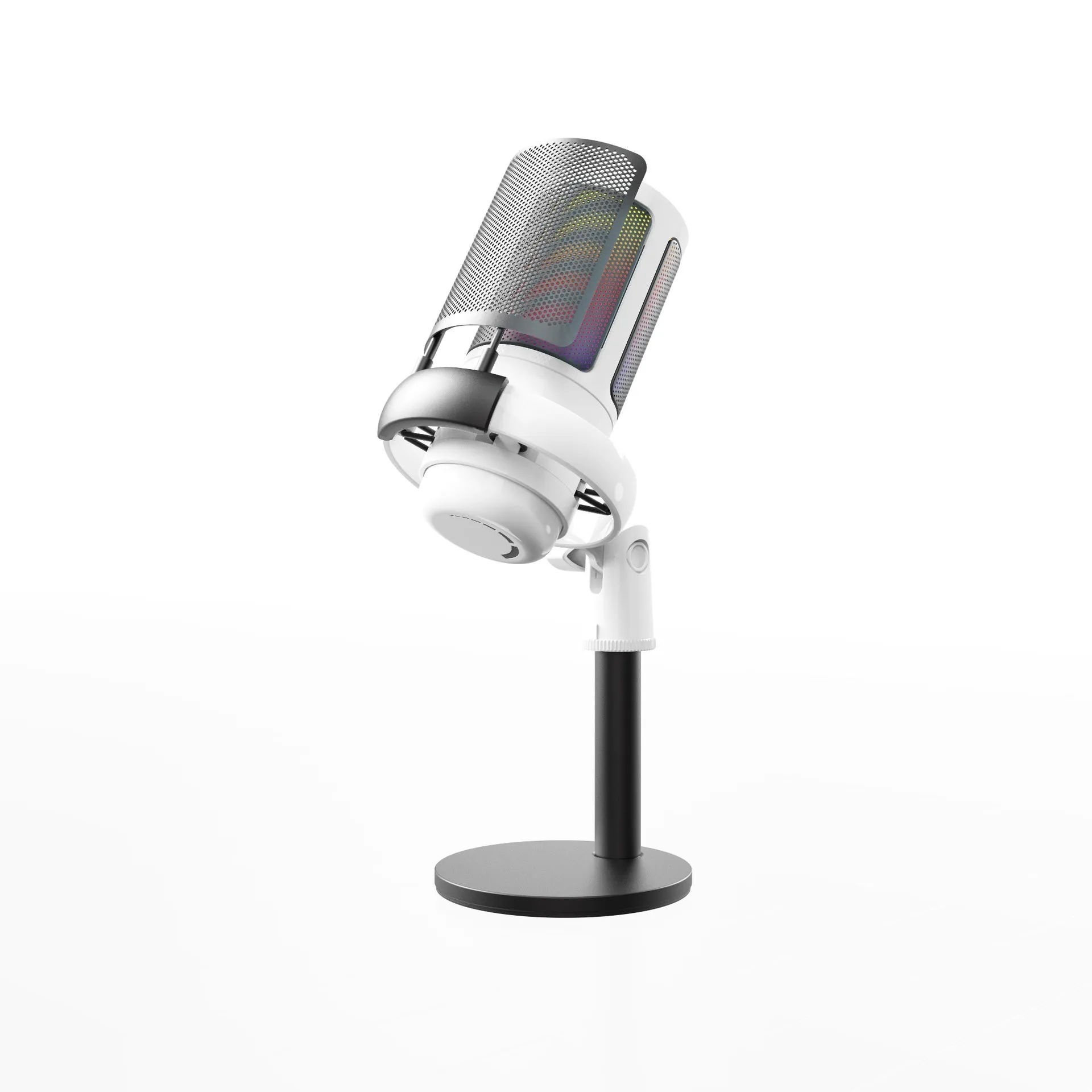 RGB condenser microphone for live broadcasting in black, white, or pink colours with 150cm USB cable
