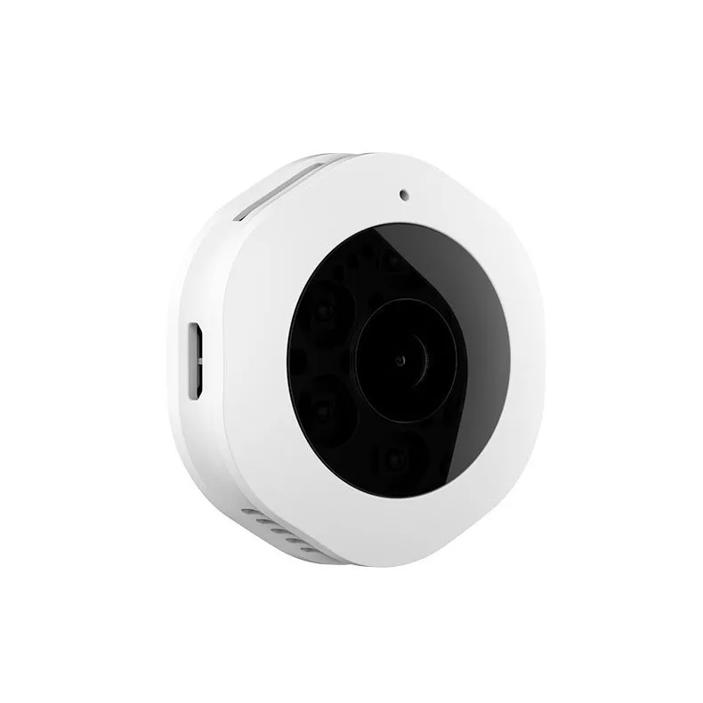 Mini round 1080P body camera with motion detection and Micro SD support, shown on a surface with magnetic pad