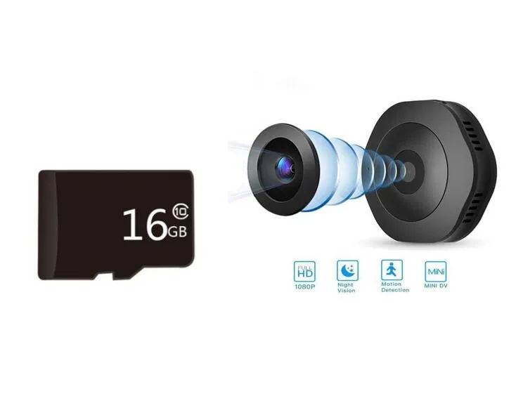 Mini round 1080P body camera with motion detection and Micro SD support, shown on a surface with magnetic pad
