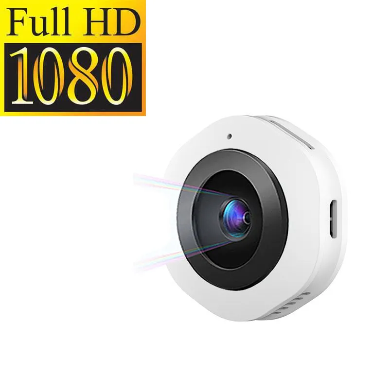 Mini round 1080P body camera with motion detection and Micro SD support, shown on a surface with magnetic pad