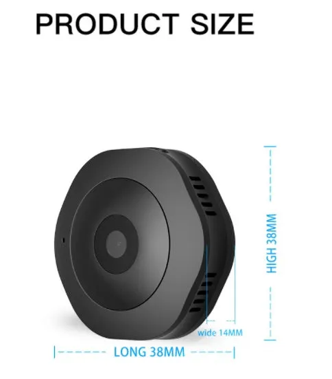 Mini round 1080P body camera with motion detection and Micro SD support, shown on a surface with magnetic pad