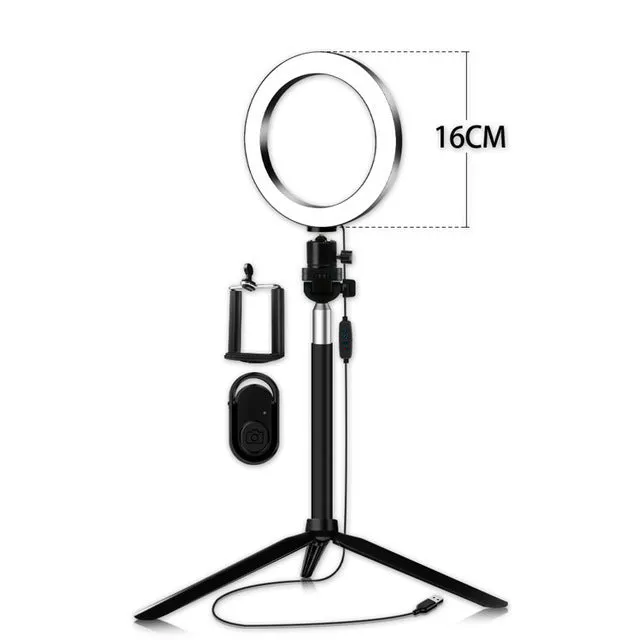 Self-made fill light artifact 5W LED ring light 20cm five-in-one kit black with tripod and phone clip on desk