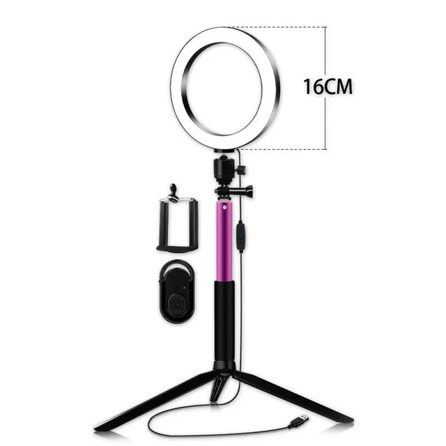 Self-made fill light artifact 5W LED ring light 20cm five-in-one kit black with tripod and phone clip on desk