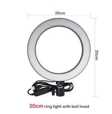 Self-made fill light artifact 5W LED ring light 20cm five-in-one kit black with tripod and phone clip on desk