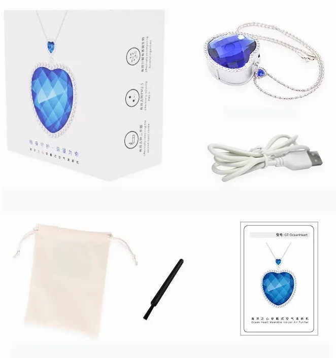Blue Heart wearable air freshener pendant with crystal glass face and 304 stainless steel chain