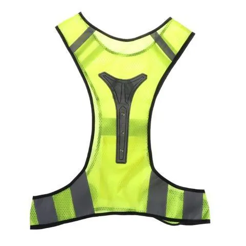 Fluorescent yellow LED reflective safety vest with red lights and mesh material for night cycling