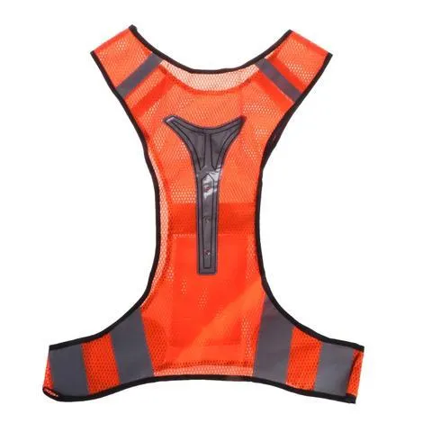 Fluorescent yellow LED reflective safety vest with red lights and mesh material for night cycling