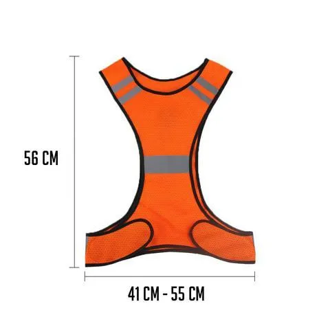 Fluorescent yellow LED reflective safety vest with red lights and mesh material for night cycling