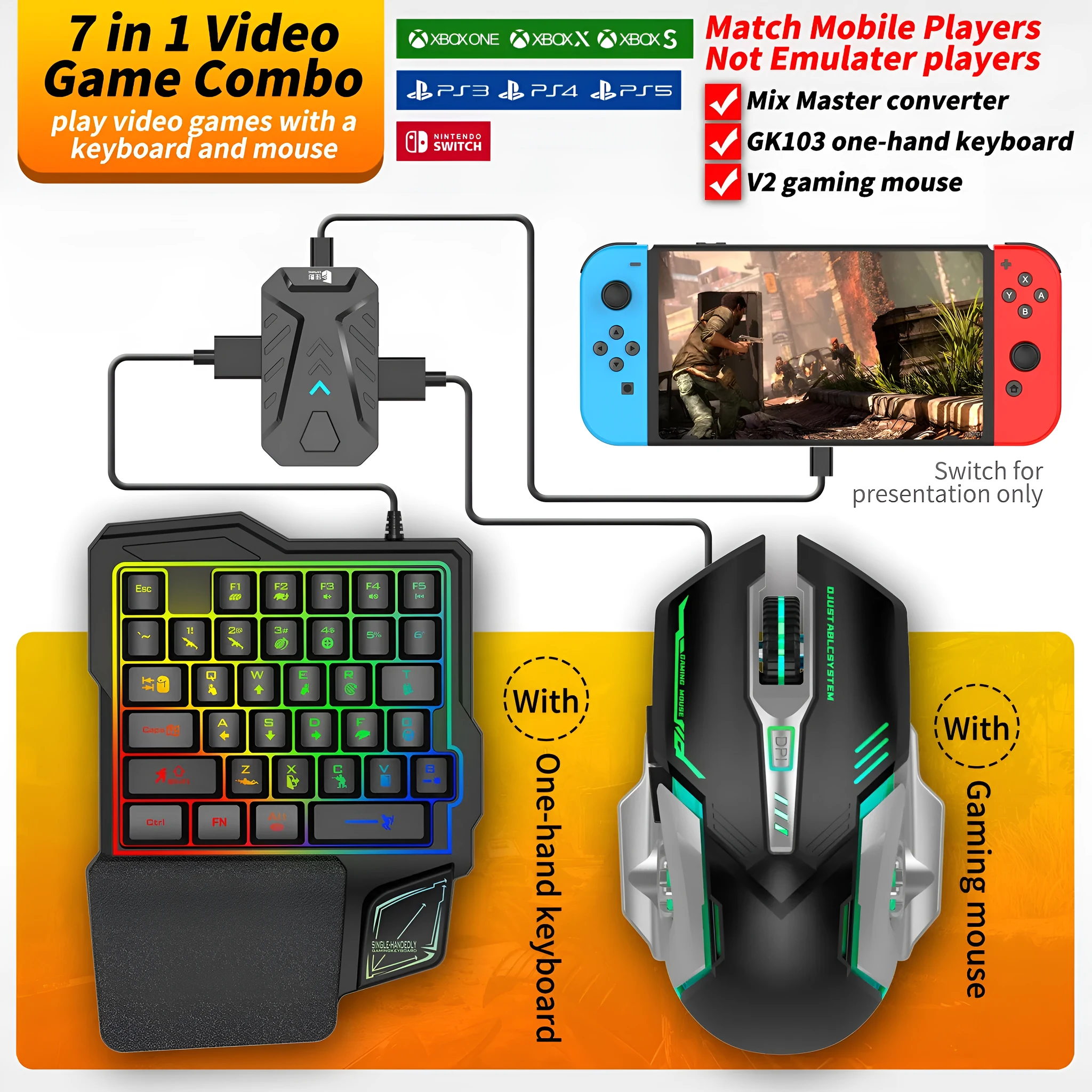 7-in-1 keyboard and mouse converter for PS4 PS5 Xbox and Nintendo Switch wired adapter