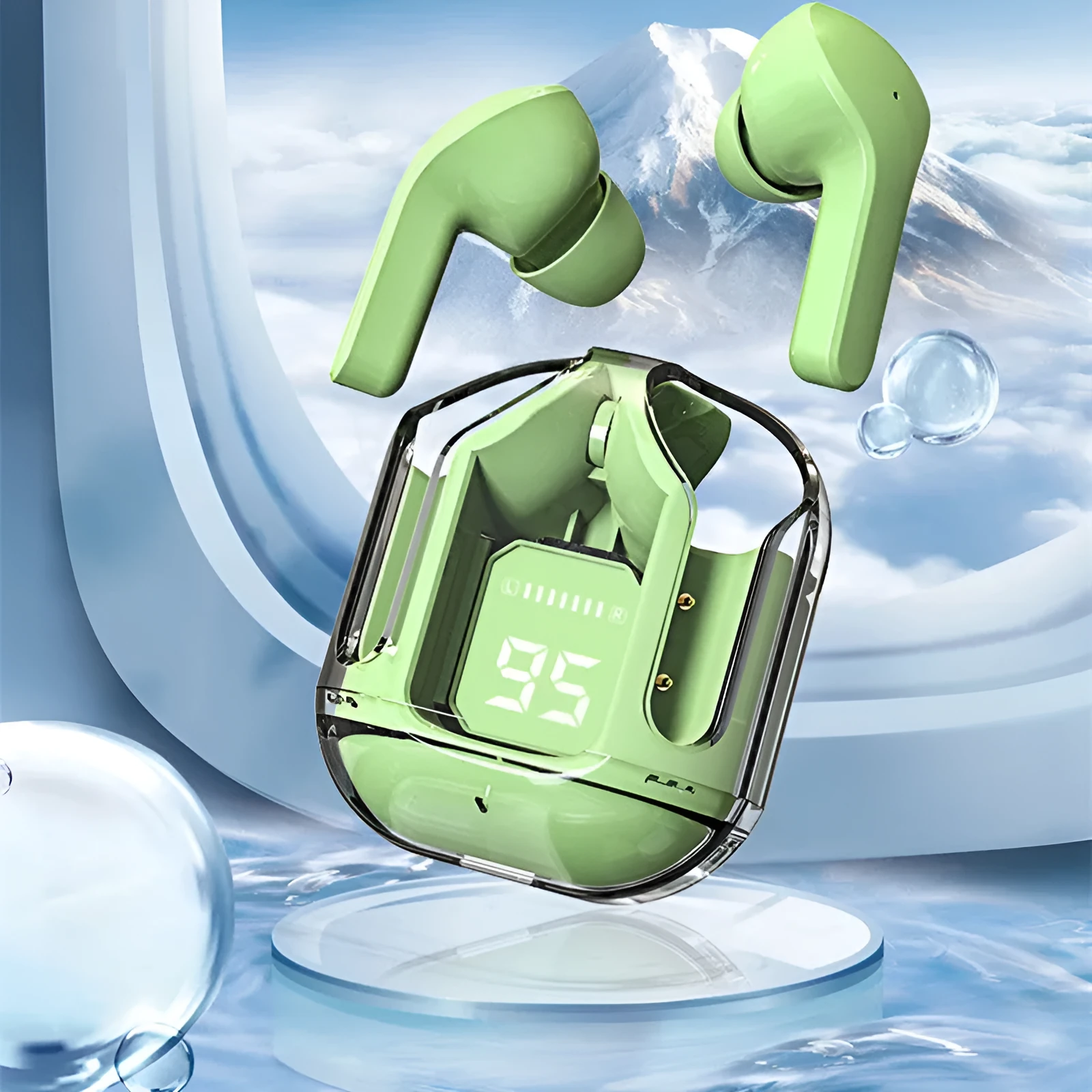 QX10 Bluetooth earphone with digital display, PC ABS material, in-ear design, black colour