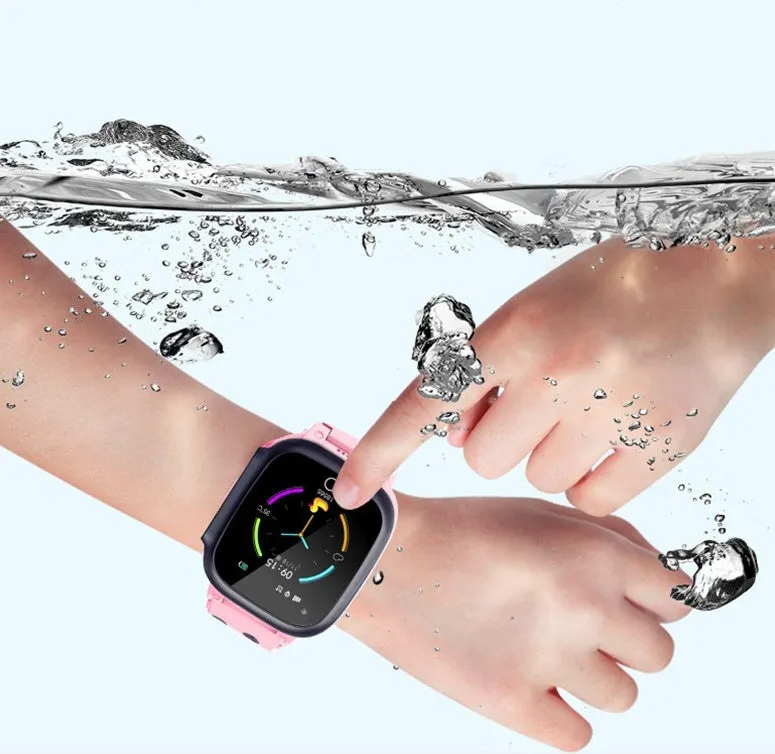 Children's phone watch with 1.3-inch screen, silicone band, black colour, front view