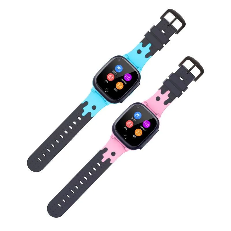 Children's phone watch with 1.3-inch screen, silicone band, black colour, front view