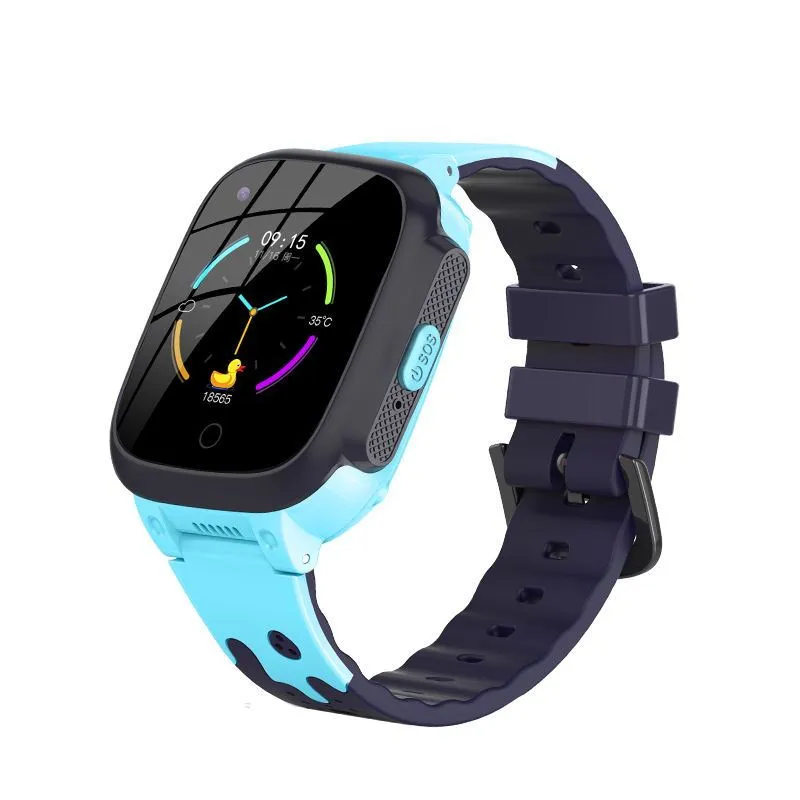 Children's phone watch with 1.3-inch screen, silicone band, black colour, front view