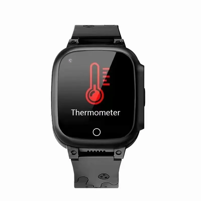 Children's phone watch with 1.3-inch screen, silicone band, black colour, front view