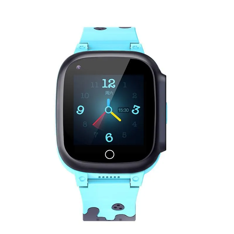 Children's phone watch with 1.3-inch screen, silicone band, black colour, front view
