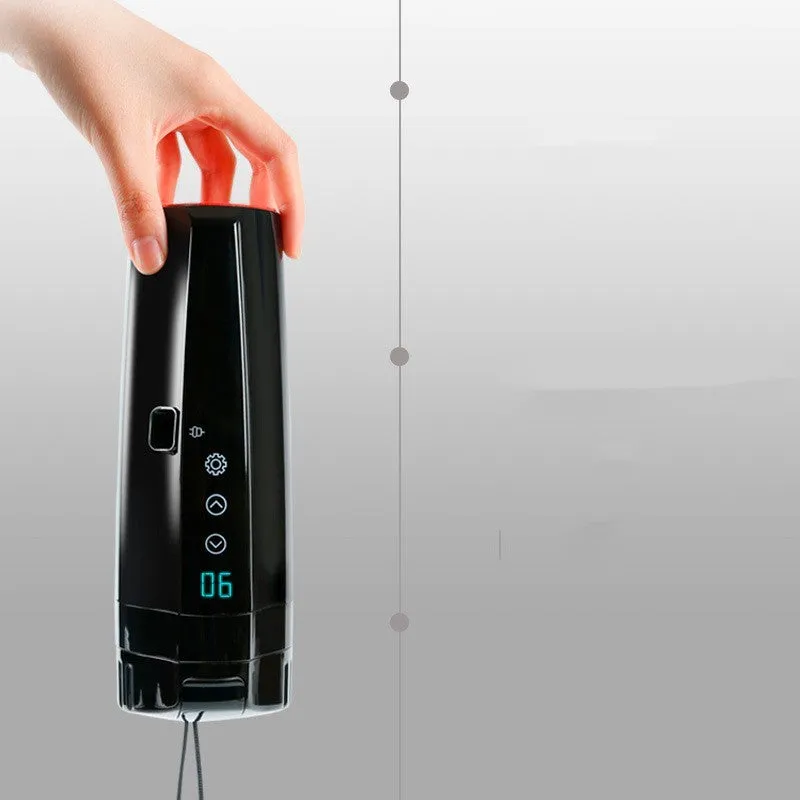 Black ABS and stainless steel electric car warm water cup with charging cable, 400ml capacity, 22cm height
