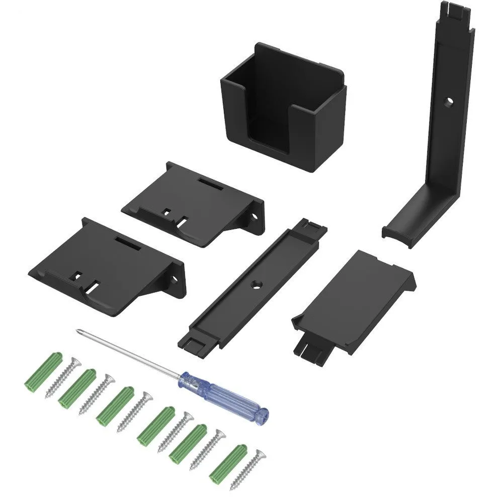 White wall-mounted storage hook holding PS5 controller and headphones