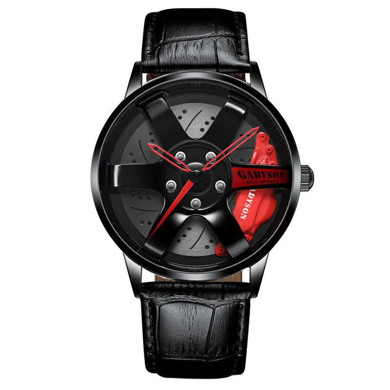 Men's quartz watch with alloy mesh strap, hollow-out wheel design, 40mm dial, and single folding buckle