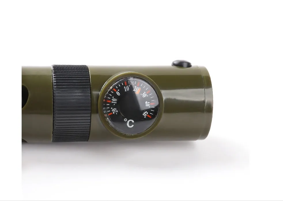 Outdoor professional seven-in-one multifunctional survival whistle in army green 98x29mm