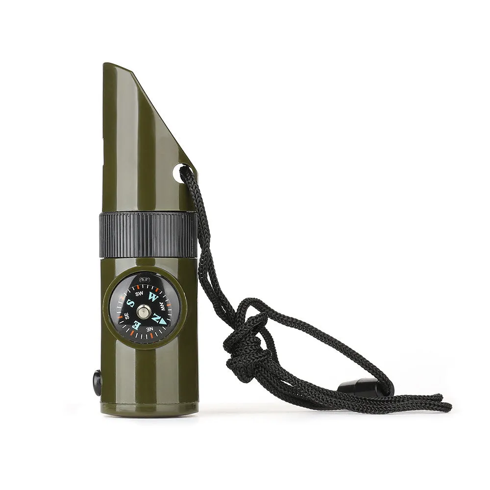 Outdoor professional seven-in-one multifunctional survival whistle in army green 98x29mm