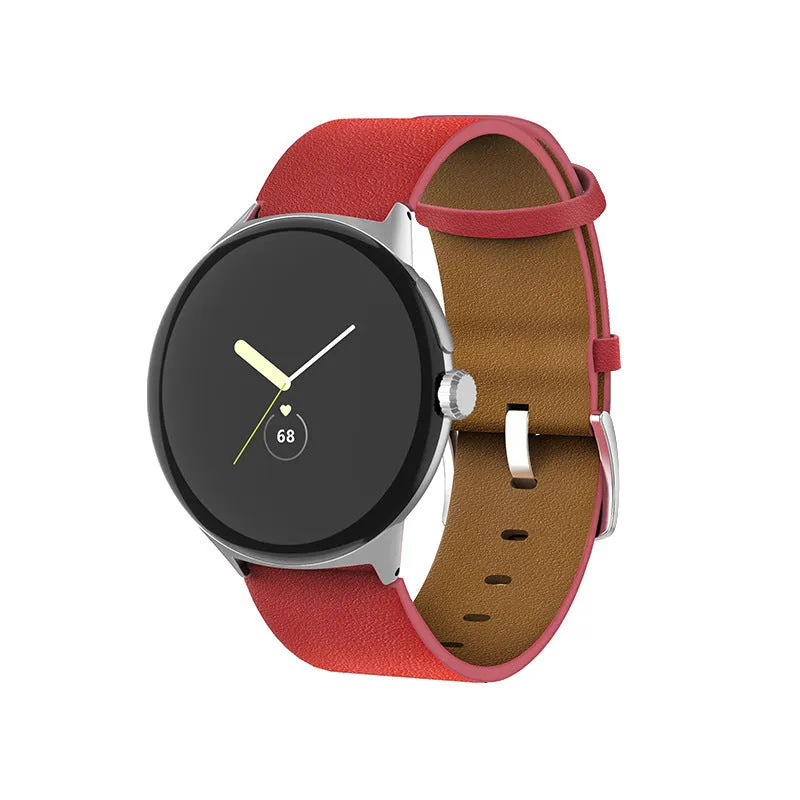 Genuine leather watch strap for Google Pixel Watch in black colour, flat interface design