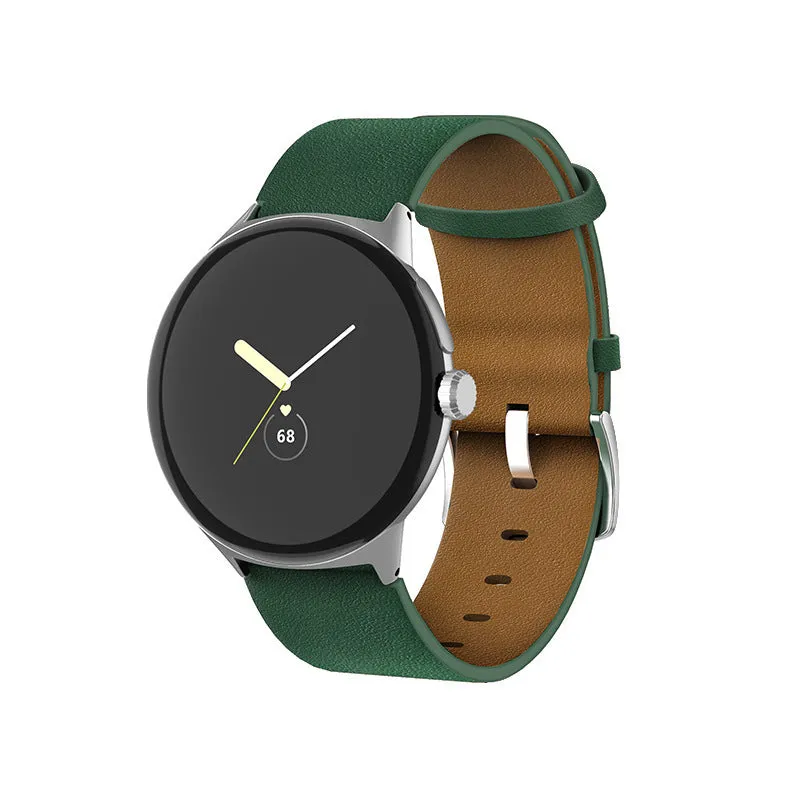 Genuine leather watch strap for Google Pixel Watch in black colour, flat interface design