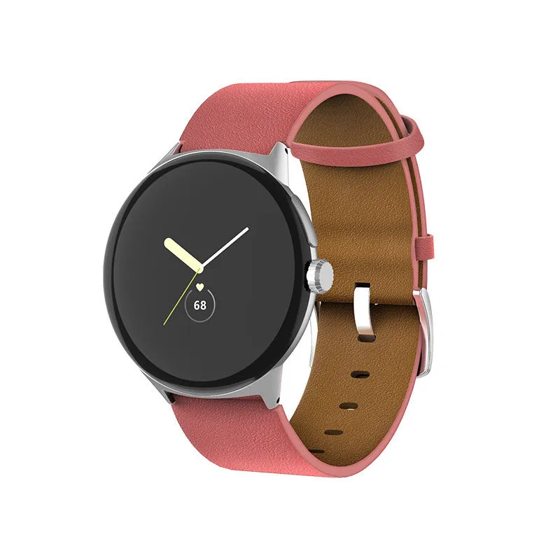 Genuine leather watch strap for Google Pixel Watch in black colour, flat interface design
