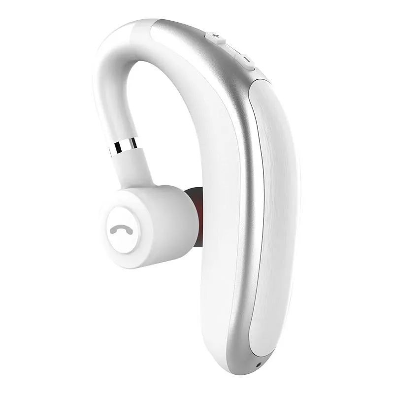 Wireless hanging ear Bluetooth headset in black with in-ear design and battery display