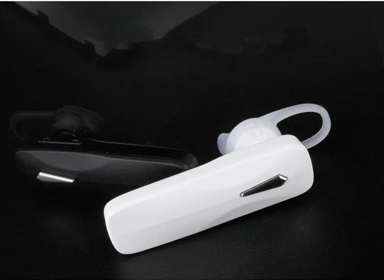 M163 black and white car Bluetooth headset for hands-free calls and music with selfie control.