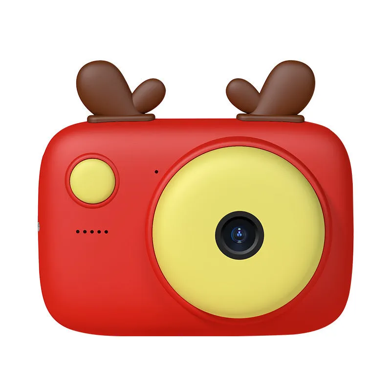 A2 Kids Macaron Mini SLR digital camera in pink, showing front and rear lenses and 2.4-inch screen.