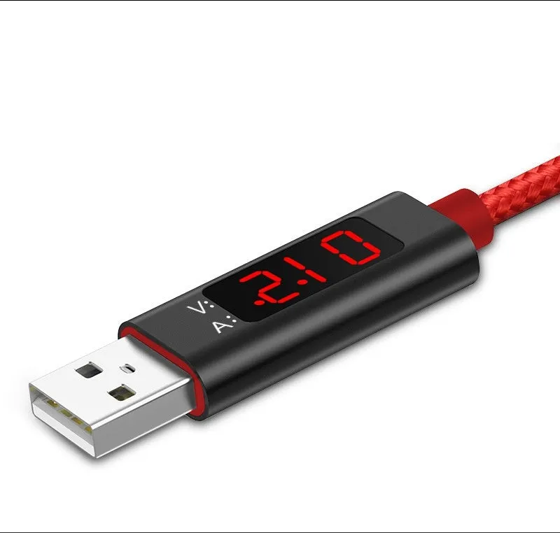 Nylon smart display data cable in black and red, 1-metre length, compatible with Apple Android Type-C