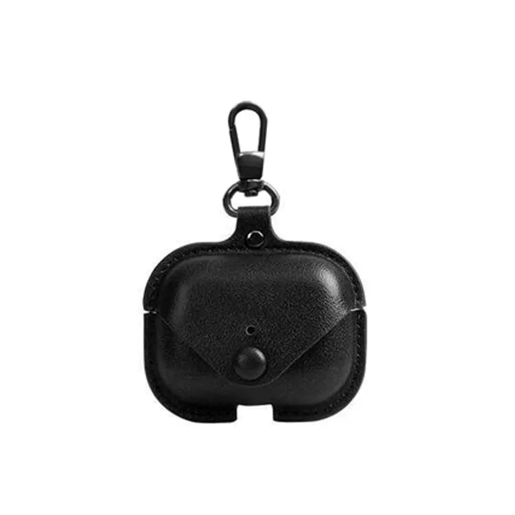 Black AirPods Pro protective case with a cross pattern made from PU leather.